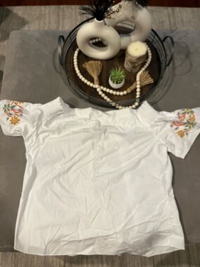 BlueBell White Off-Shoulder Top with Colorful Floral Embroidery Size:3XL